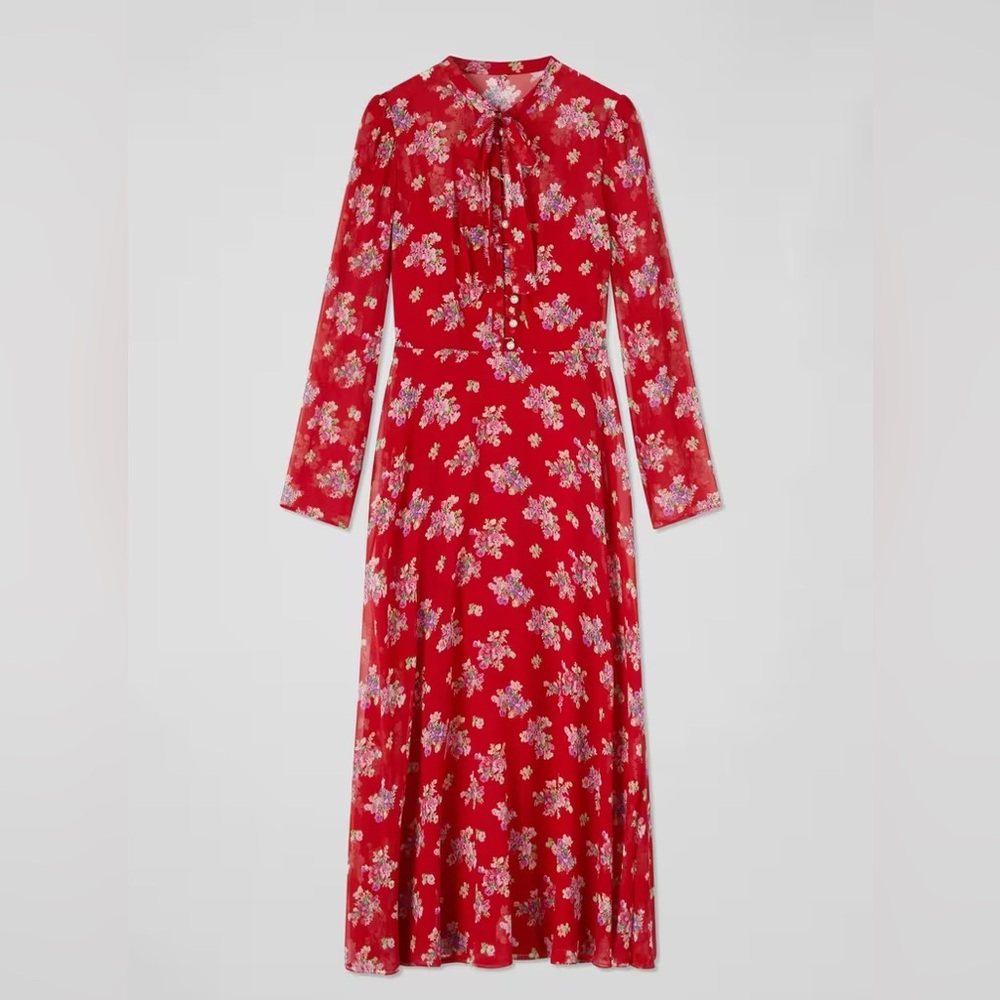 LK Bennett Keira Red Floral Print Silk Dress